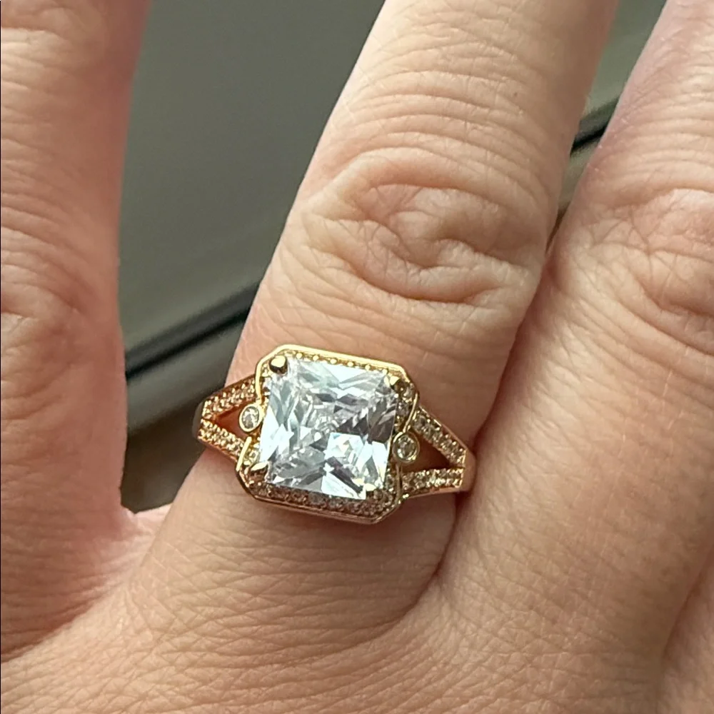 Gold and Silver Women's Adjustable Ring with Square Stone Costume Jewelry